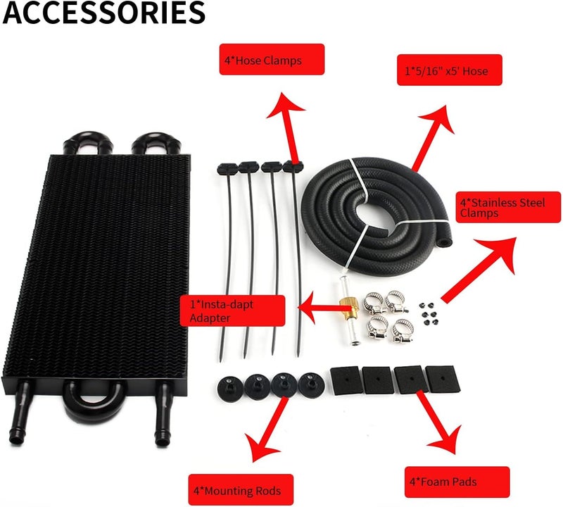 HTRACING 4 Pass Tube and Fin Transmission Cooler Universal 5/16" Oil Cooler Kit Aluminium Black - Image 2